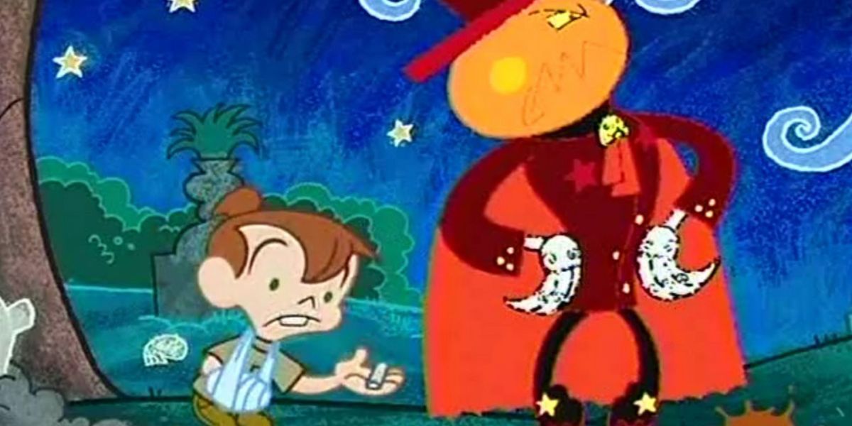 Rudy e o prefeito de abóbora em um episódio de Halloween ChalkZone