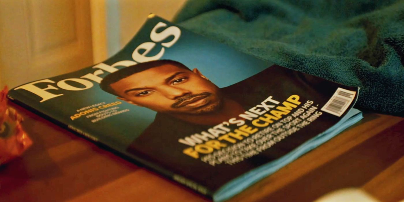 Adonis "Donnie" Johnson (Michael B. Jordan) on a Forbes cover in Creed III.