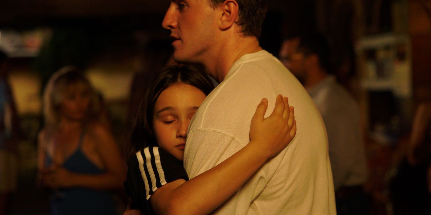 Paul Mescal as Calum and Frankie Corio as Sophie dancing and hugging in Aftersun.
