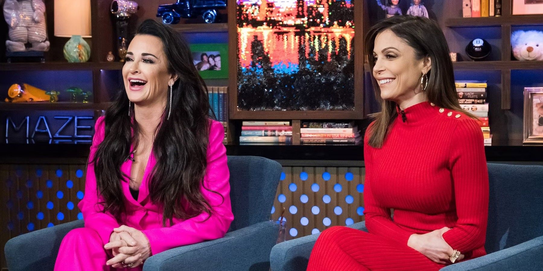 Bethenny Frankel and Kyle Richards from RHONY and RHOBH on WWHL.