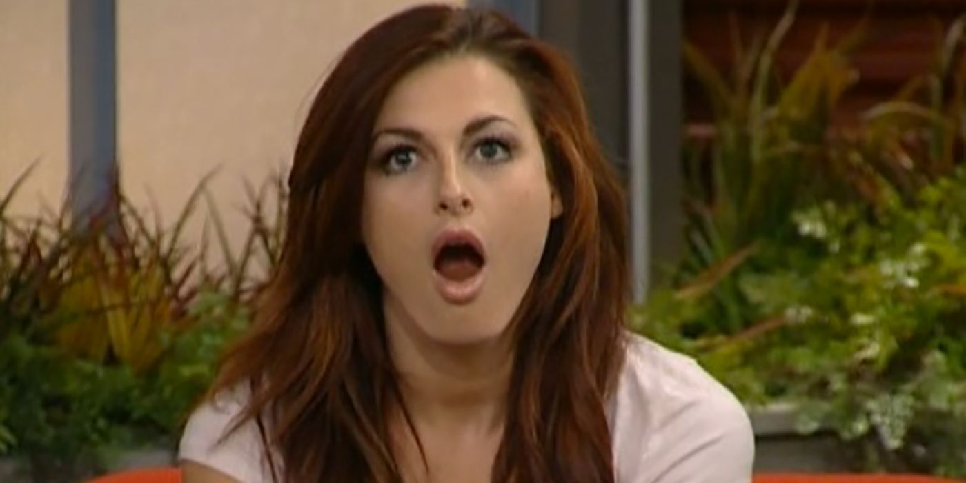 Rachel from Big Brother with her mouth wide open, in shock