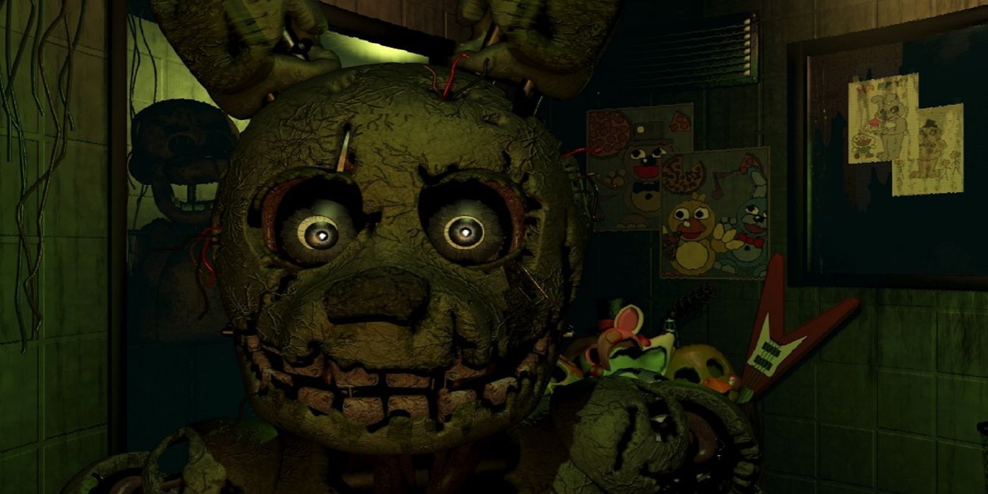 Springtrap looking at camera in Five Nights at Freddy's 3.