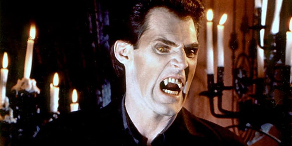 Barnabas flashes his fangs in Dark Shadows