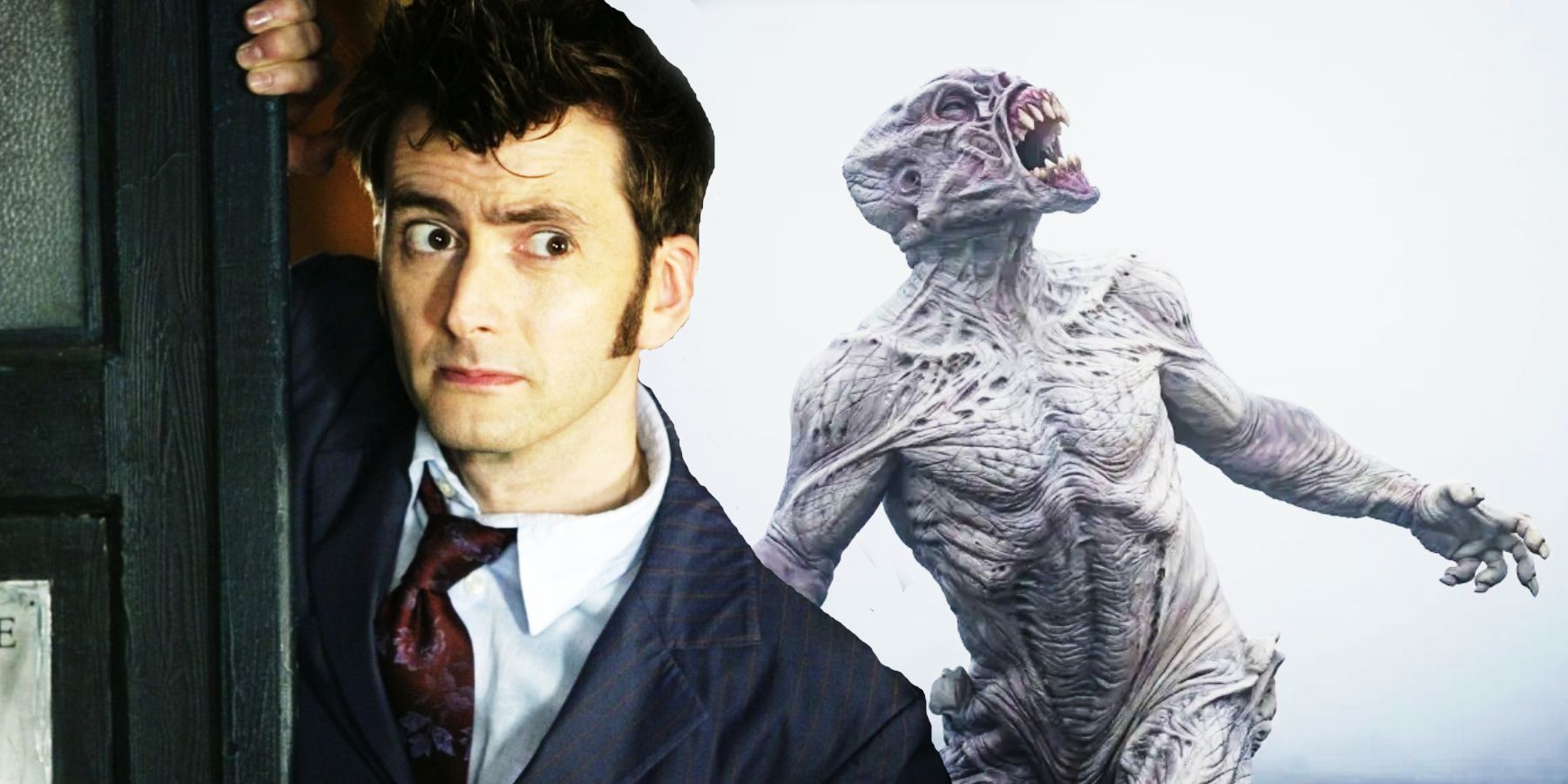 David Tennant as the Doctor and a Dreg from Orphan 55 in Doctor Who