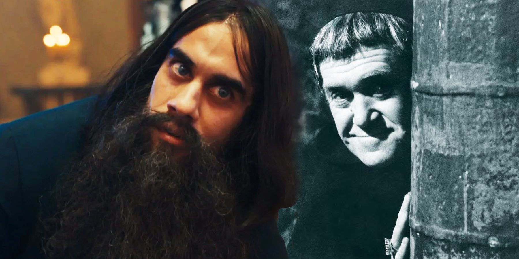 Sacha Dhawan as the Master/Rasputin and Peter Butterworth as the Monk