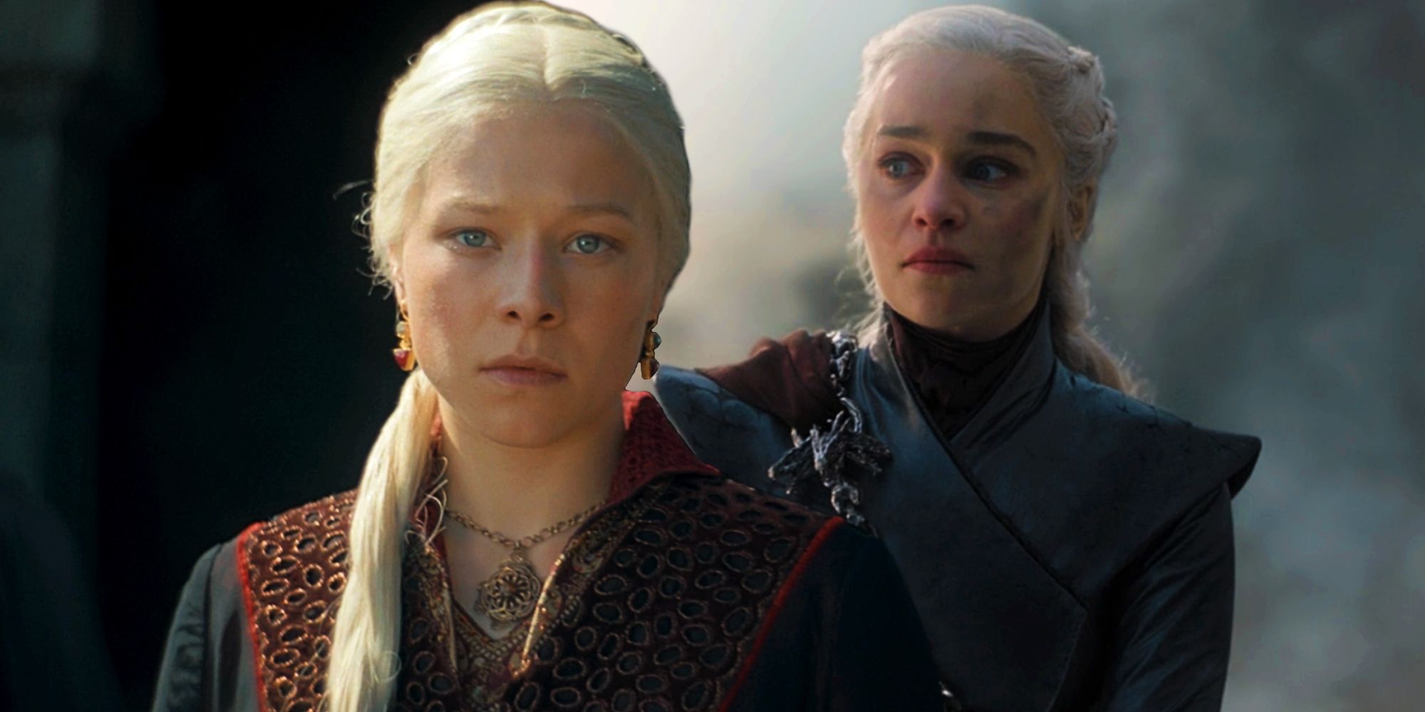 Emma D'Arcy as Rhaenyra Targaryen and Emilia Clarke as Daenerys Targaryen
