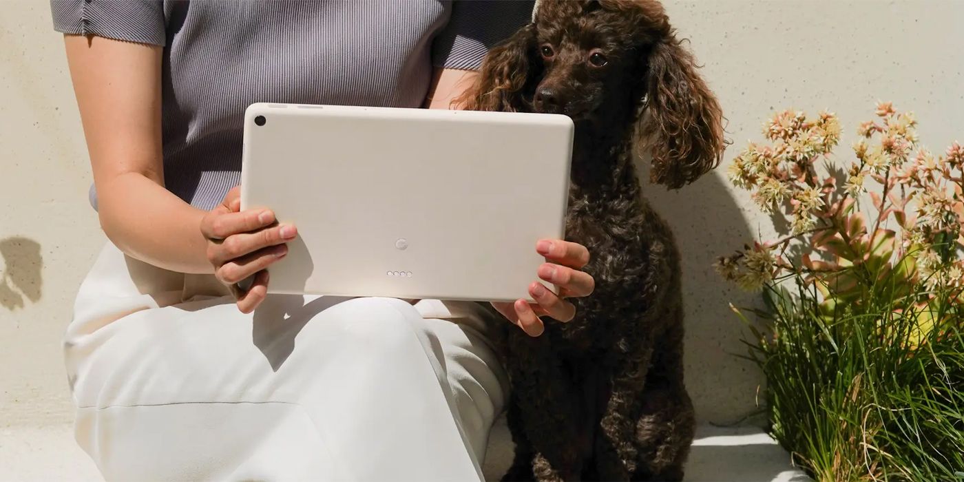 google pixel tablet press image with cute doggo