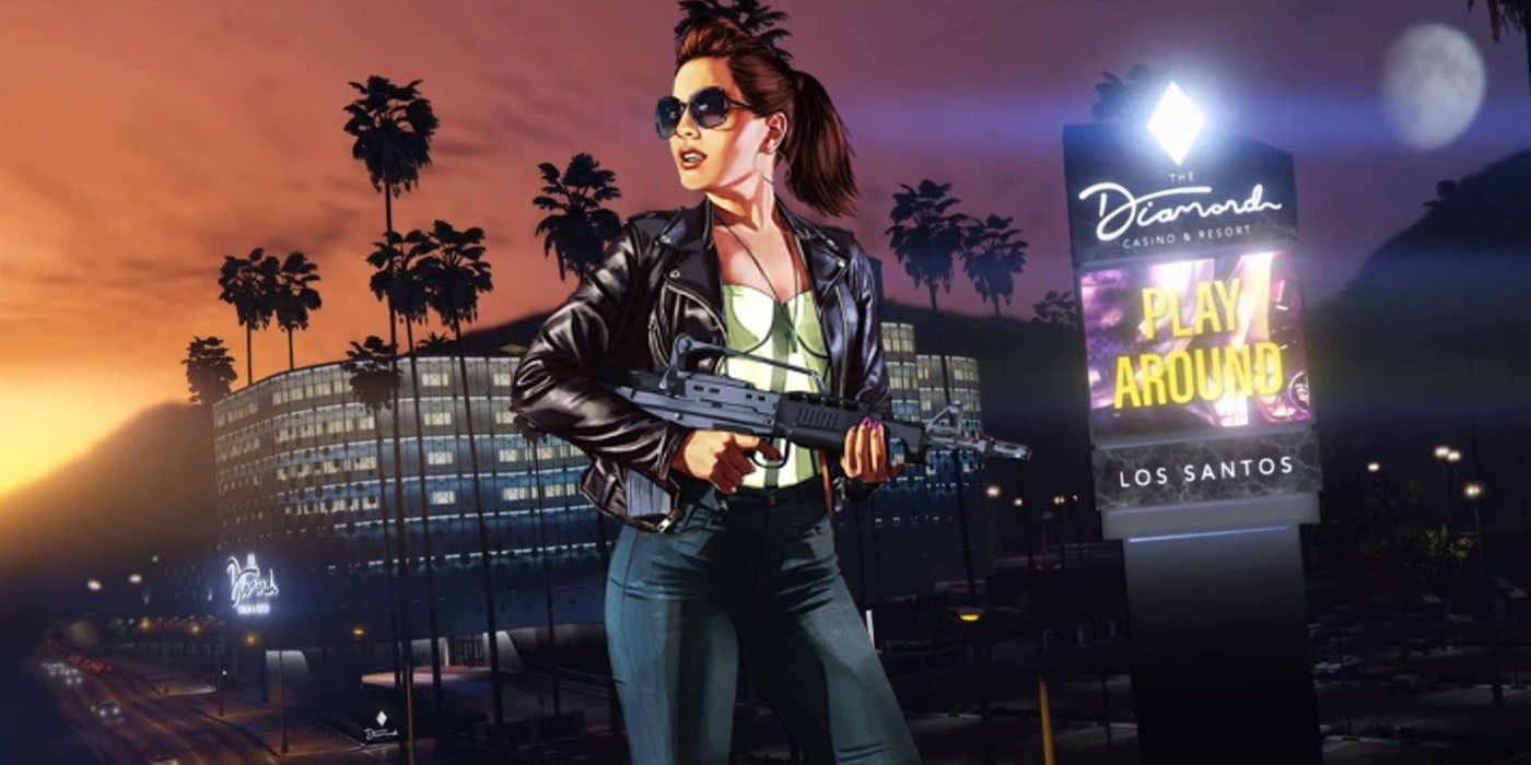 A character standing in front of GTA Online's Diamond Casino.