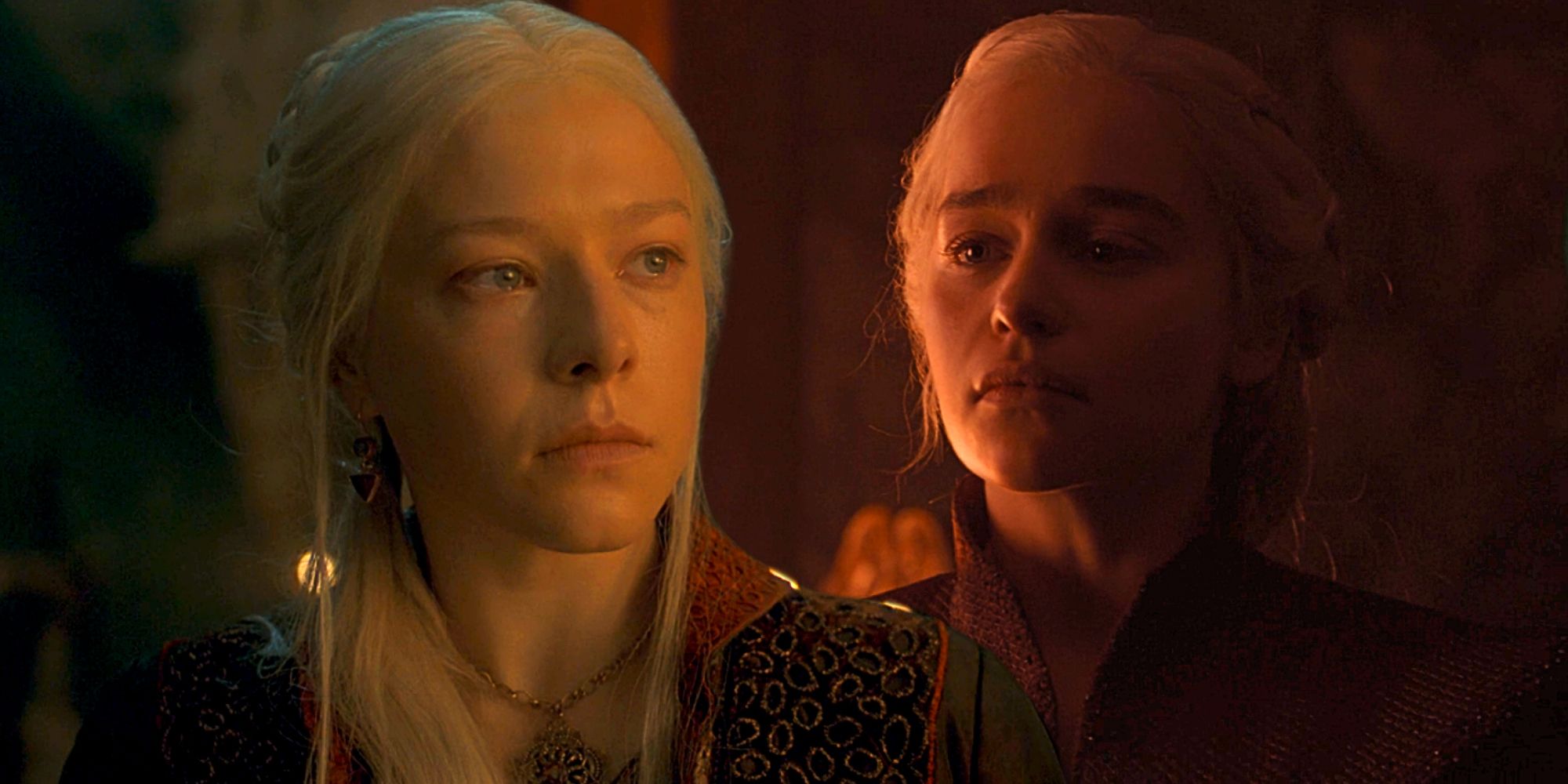 Emma D'Arcy as Rhaenyra Targaryen and Emilia Clarke as Daenerys Targaryen