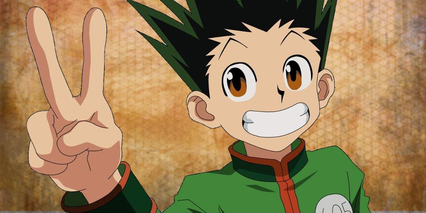 Gon smiling and flashing a peace sign in Hunter x Hunter