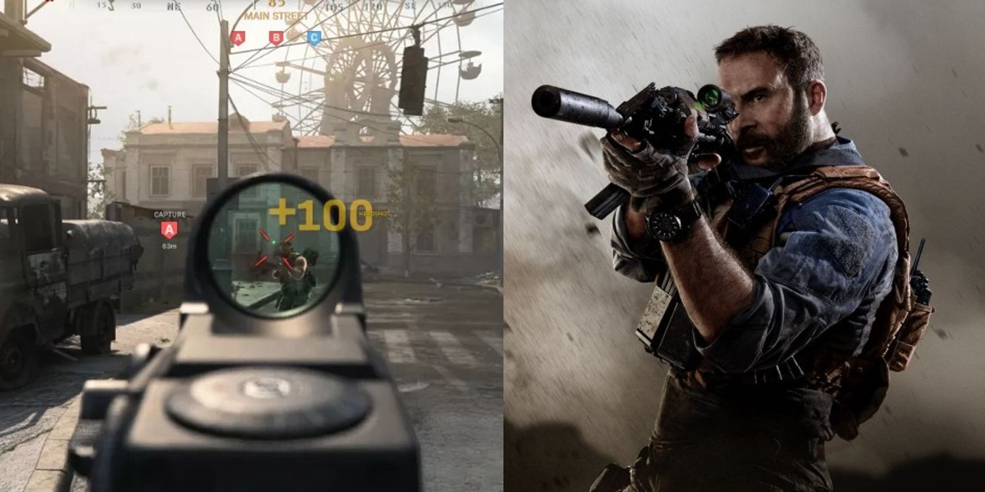 A player aims while reloading and a soldier aims an SMG in Call of Duty
