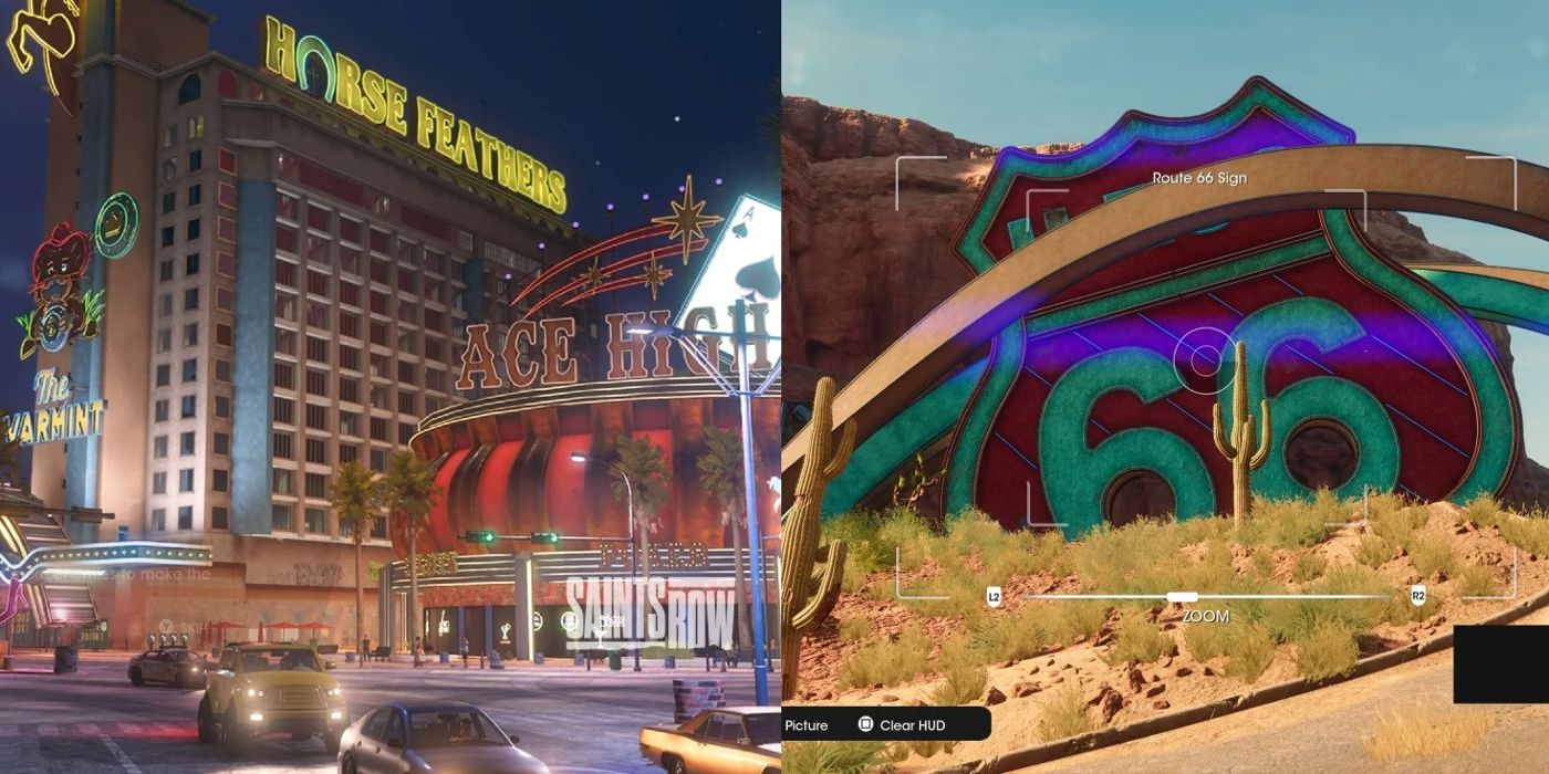 The El Dorado casinos and Route 66 sign are seen in Saints Row 2022