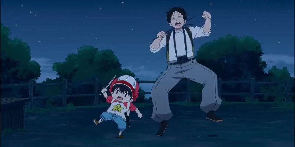 Kotaro and Ruota jump at night on Kotaro Lives Again