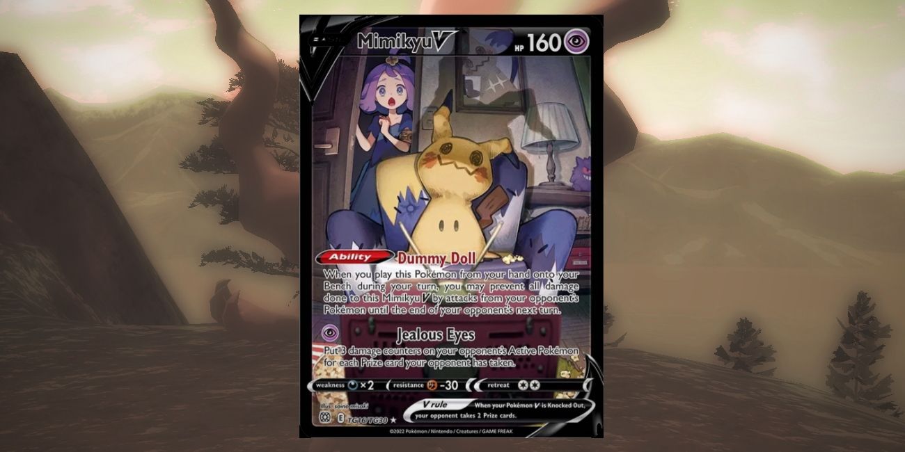 The Pokemong TCG card of Mimikyu V from the Brilliant Stars Trainer Gallery.