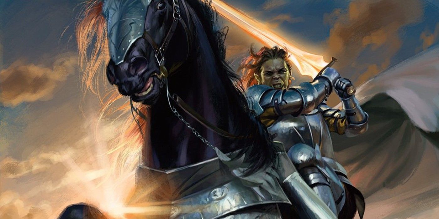 An Orc paladin riding a horse in Dungeons & Dragons.