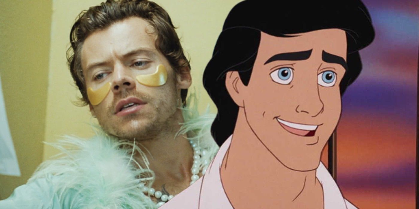 prince eric in the little mermaid and harry styles in the music video for music for a sushi restaurant