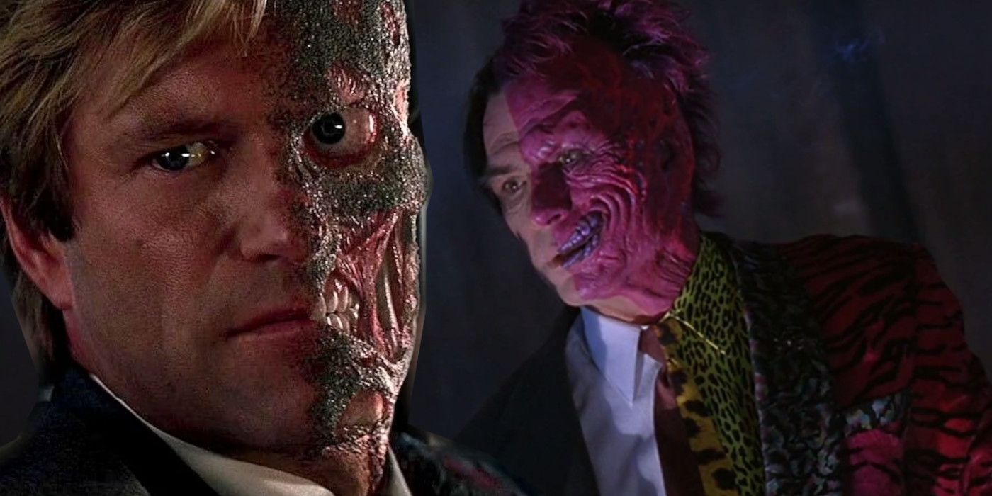 Close-up of Two-Face from The Dark Knight and Two-Face from Batman Forever 