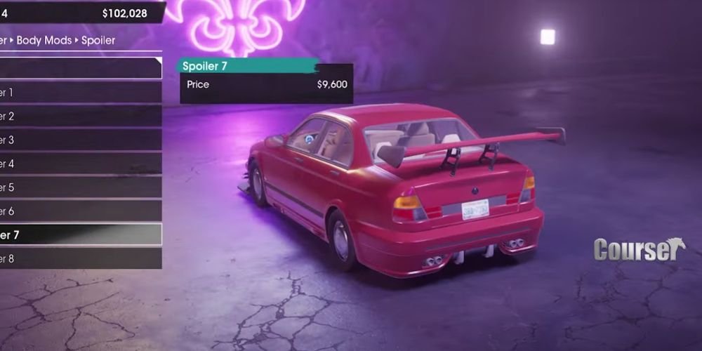 A Courser spoiler is displayed in Saints Row