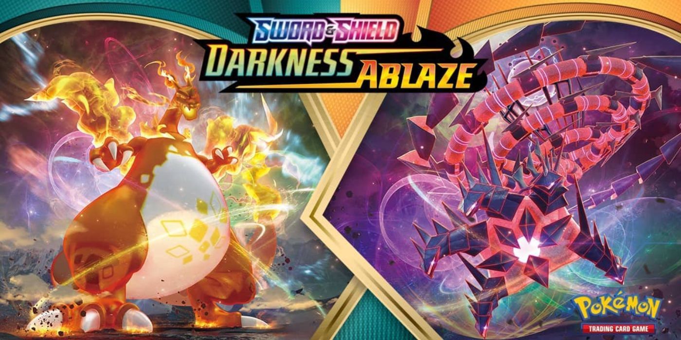 A split image of Charizard VMAX and Eternatus VMAX from Pokemon TCG: Darkness Ablaze.
