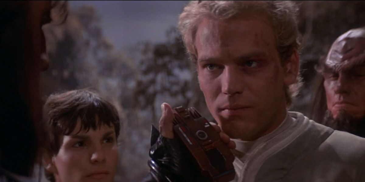 An image of Kirk's son David Marcus is shown as he is being held by the Klingons.
