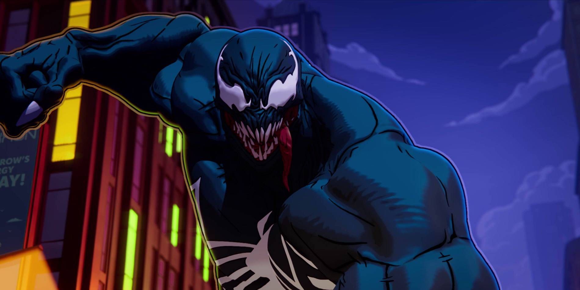 Captura de tela do comercial Marvel Snap Venom espancando o criminoso