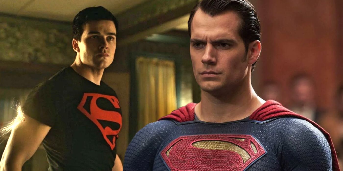 Joshua Orpin as Superboy in Titans and Henry Cavill as Superman in Batman v Superman: Dawn of Justice