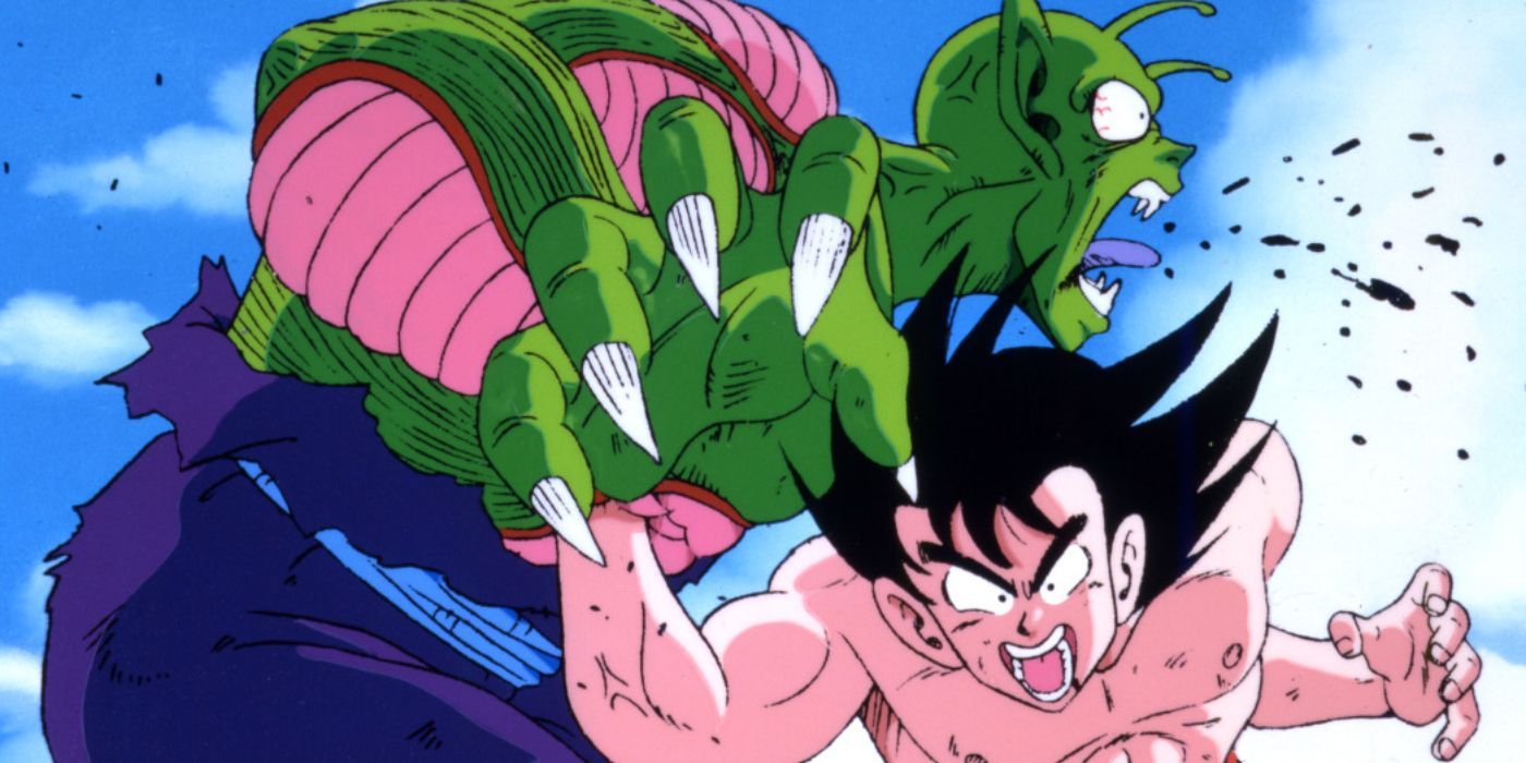 Goku socando Piccolo no peito - Dragon Ball.