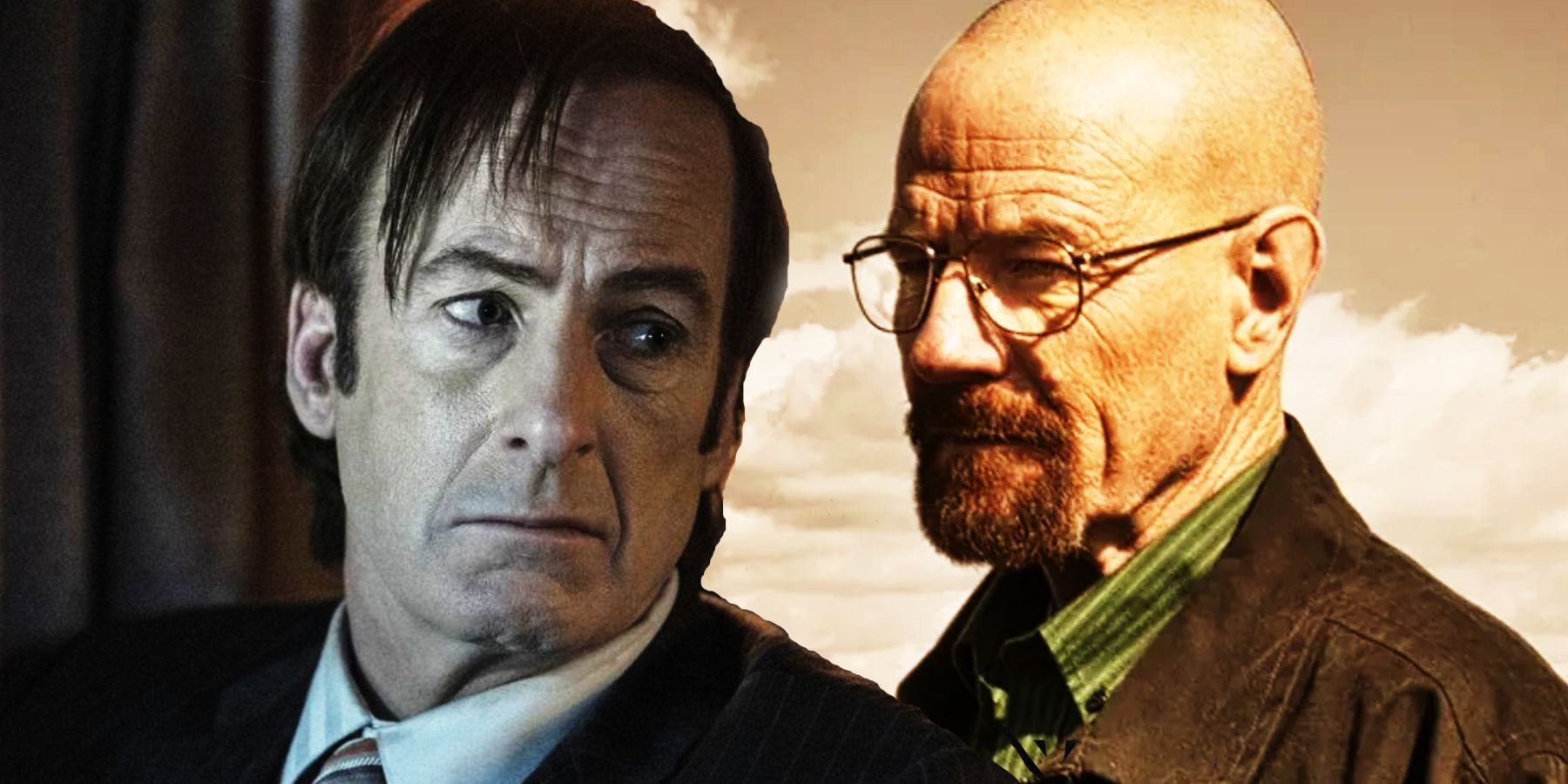 Bob Odenkirk as Jimmy McGill in Better Call Saul and Bryan Cranston as Walter White in Breaking Bad