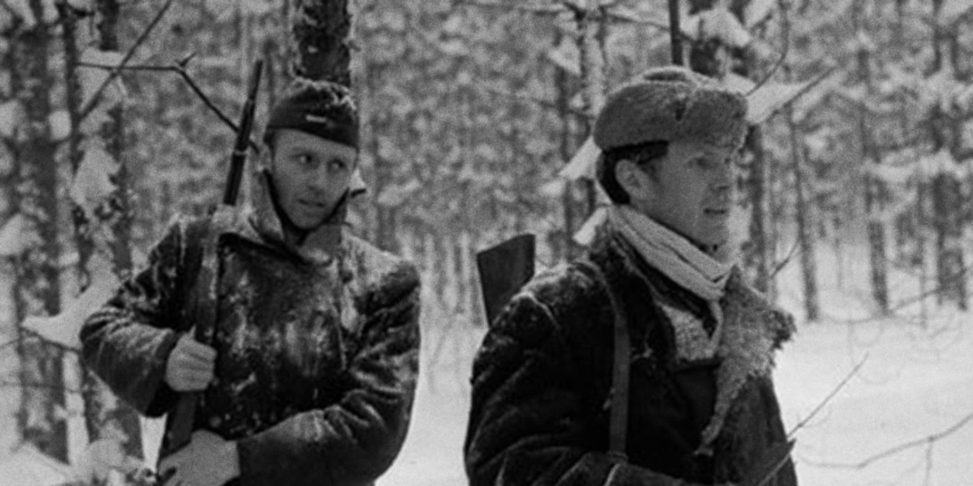 Two soldiers wandering in snow