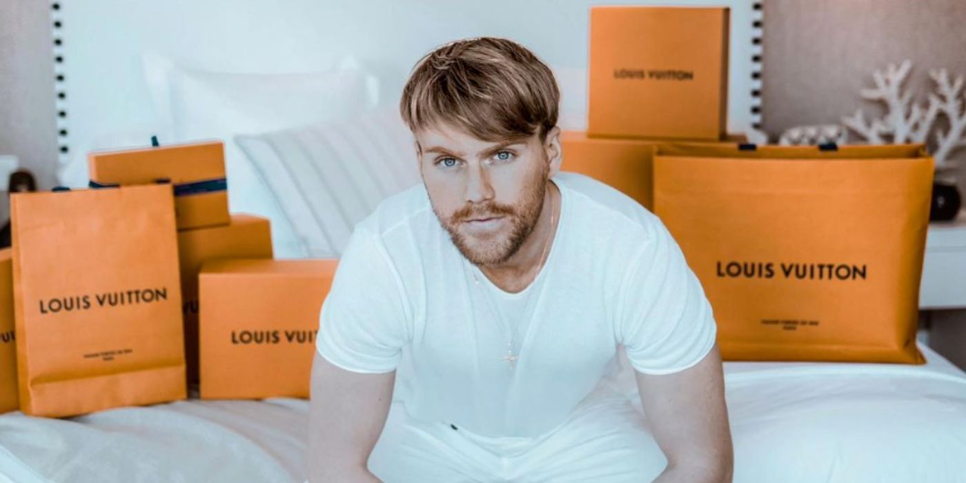 Jesse Meester from 90 Day Fiancé posing with Vuitton bags