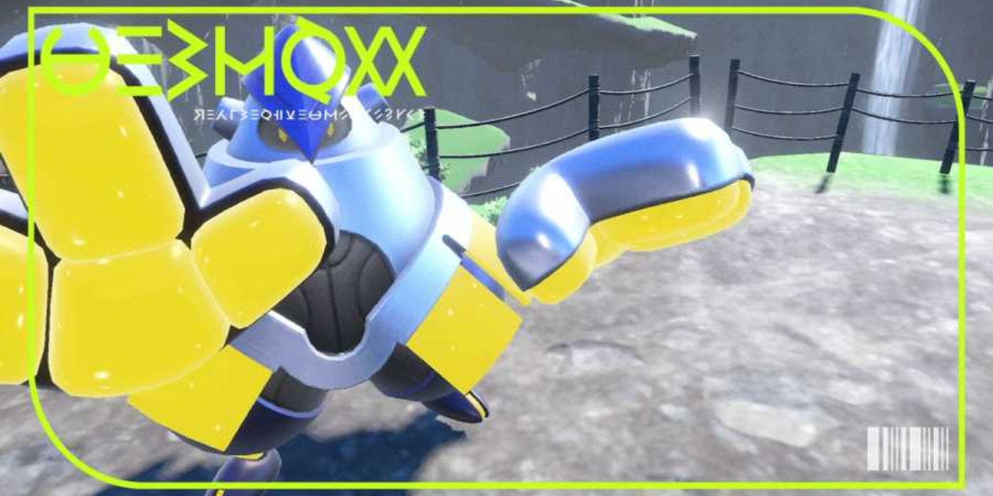 An image of Iron Hands reaching out in Pokemon Scarlet and Violet.