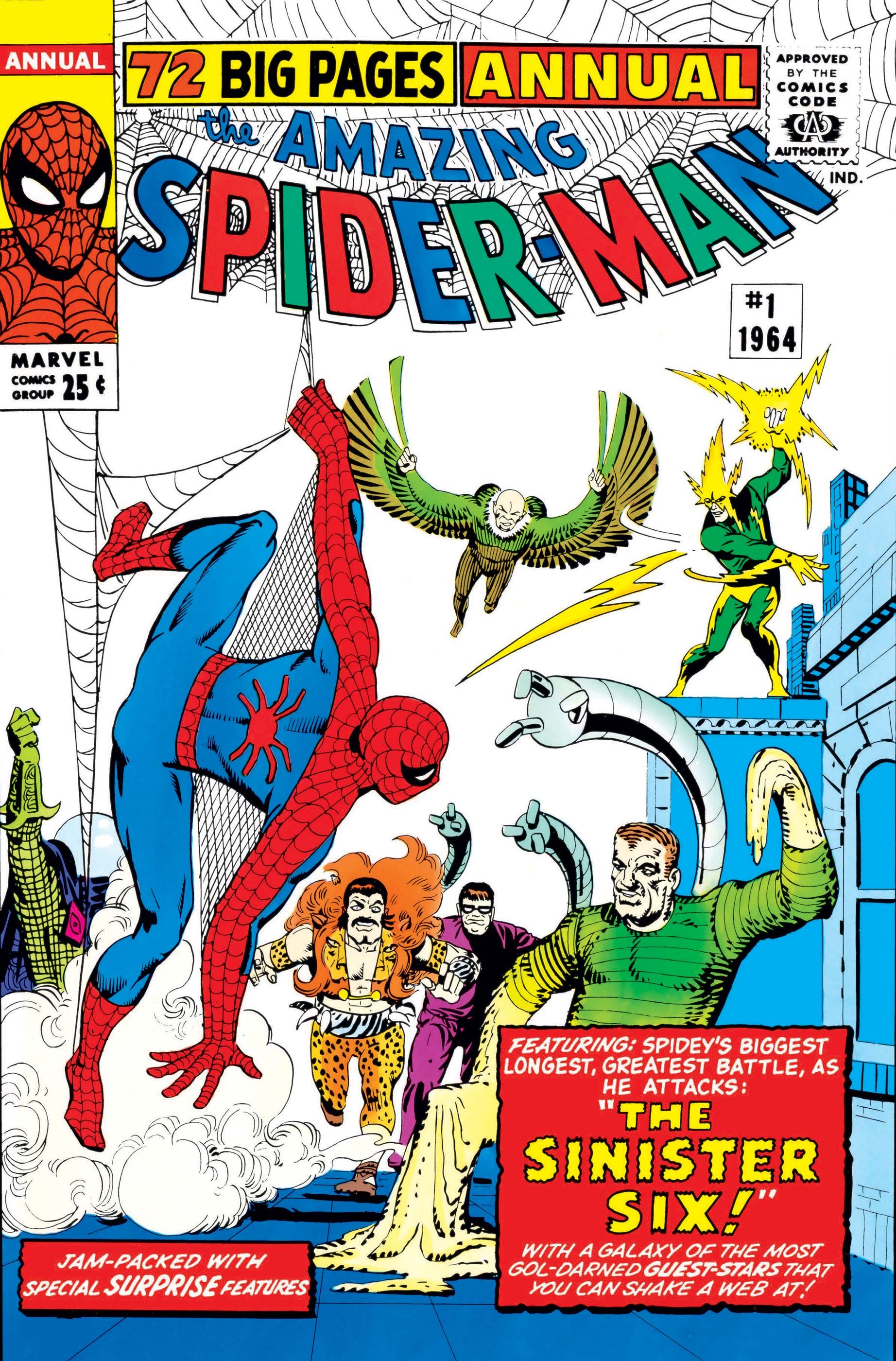 incrível homem-aranha anual 1 capa homem-aranha lutando contra os seis sinistros