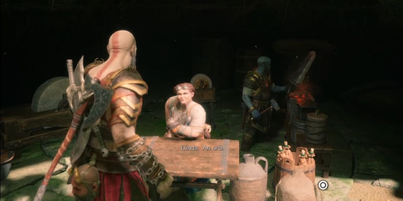 Kratos speaking with Lunda in god of war ragnarok.