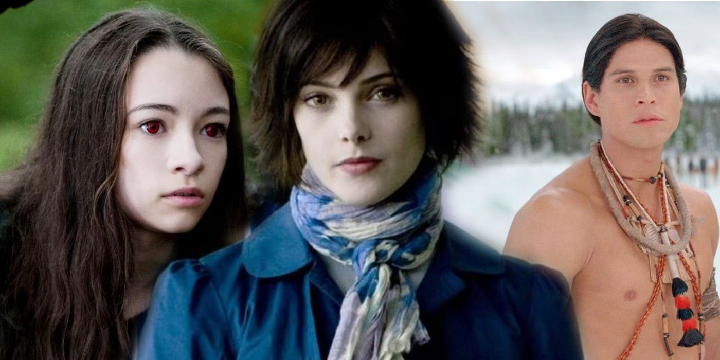 Split image of Alice flanked by Bree Tanner and Nahuel, all from the Twilight saga