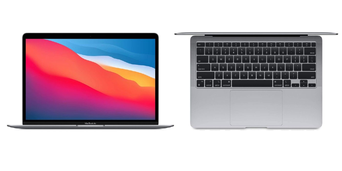 Vista frontal e superior do Apple MacBook Air 2020, atualmente à venda na Amazon