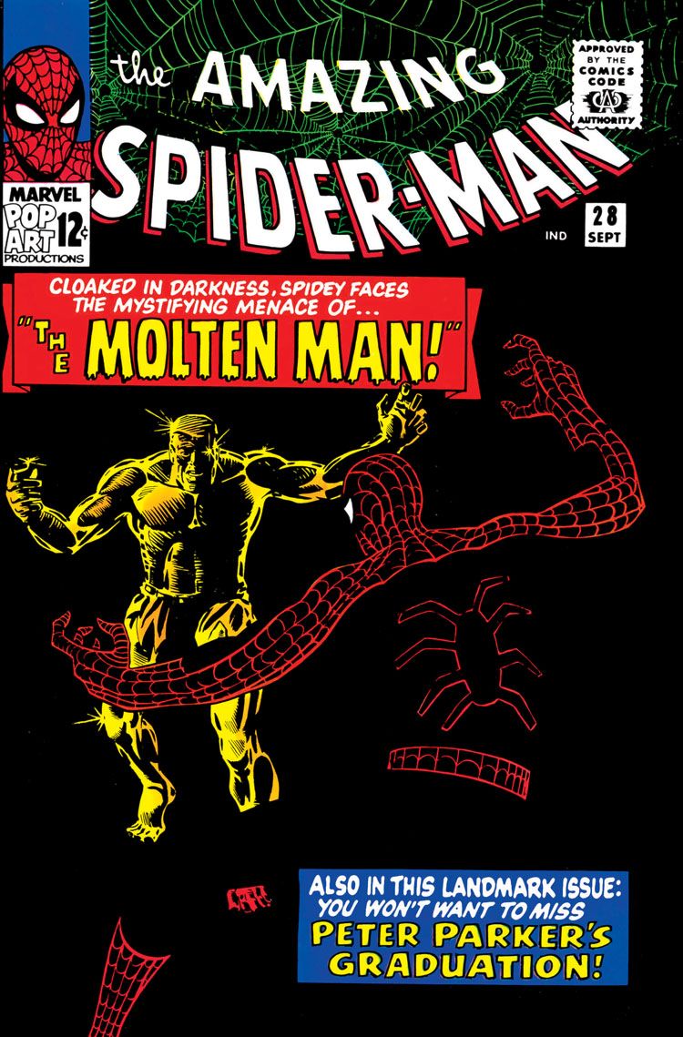Amazing Spider-man 28 cover of Spider man fighting molten man