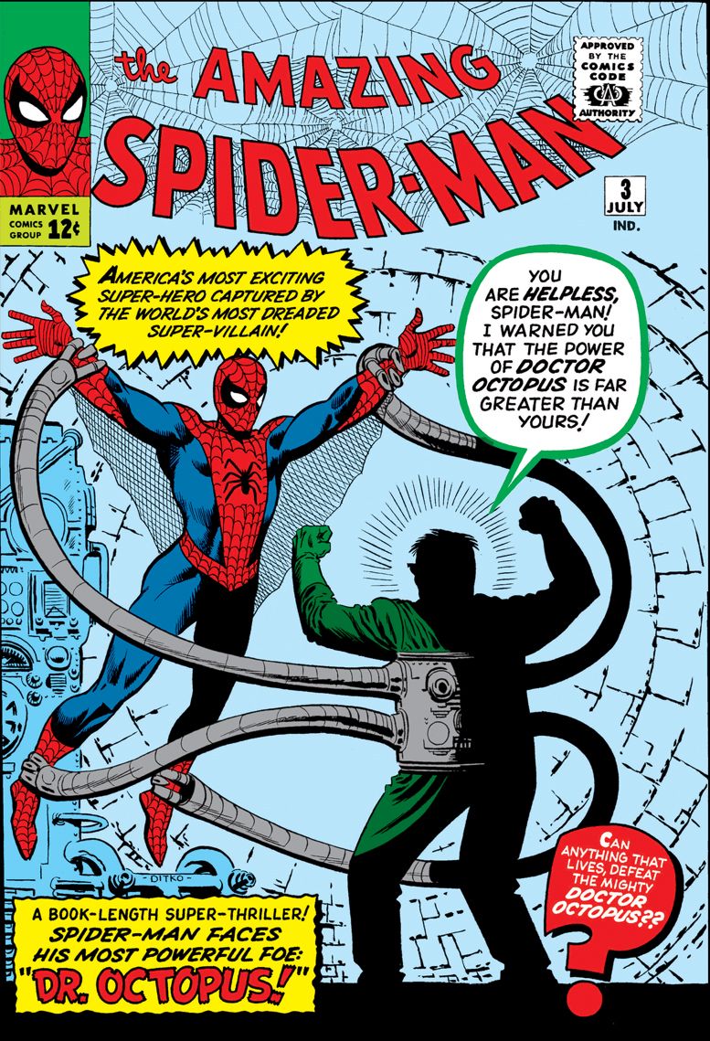 incrível homem-aranha 3 capa o homem-aranha está lutando contra o médico polvo que está em silhueta