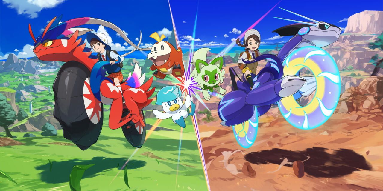 image showing the pokemon scarlet and pokemon violet trainers and the starters