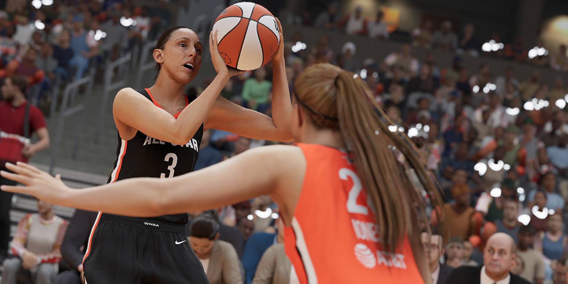 NBA 2K23 WNBA Player Wearing Number 3 Jersey Going for A Shot From Three Point Line