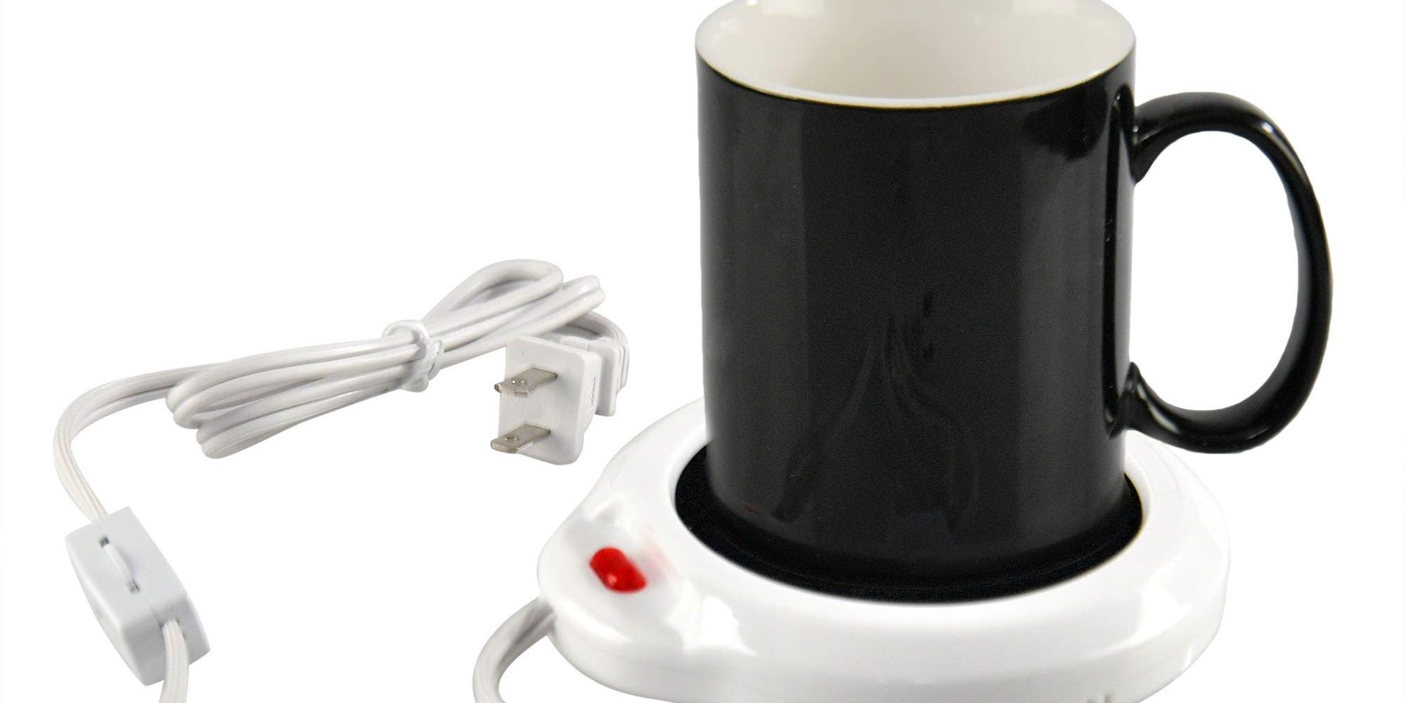 Black Mug on White Heated Coaster with Cord
