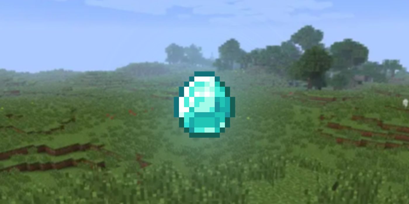 A Diamond hovering over a field in Minecraft