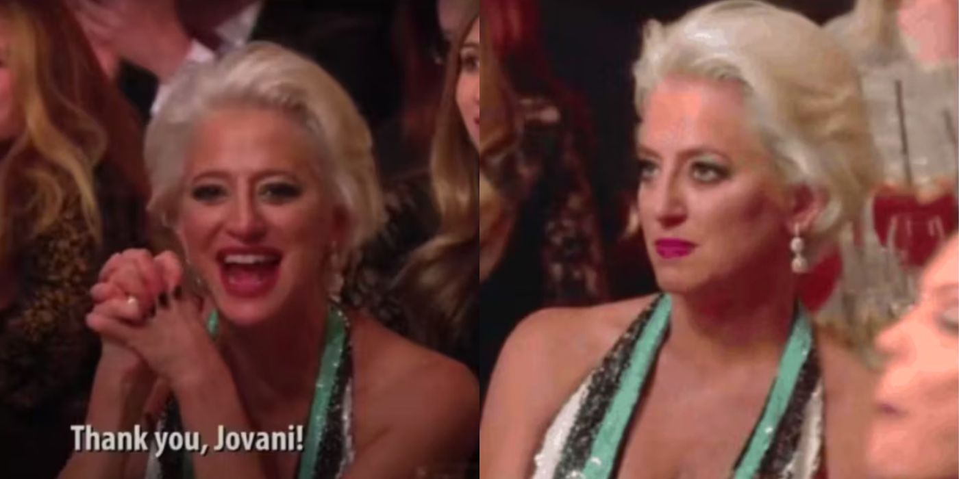 A split image Dorinda yelling at a show for Luann on RHONY