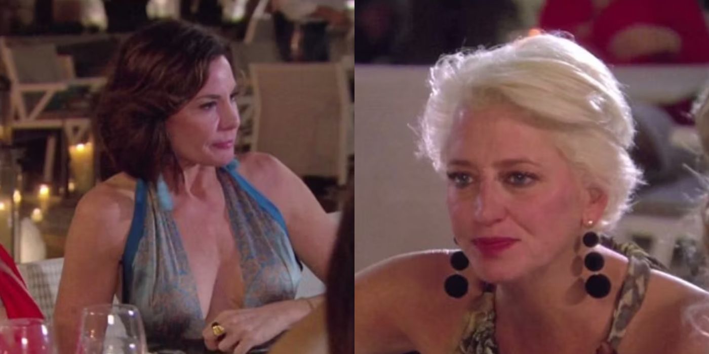 A split image of Dorinda and and Luann arguing on RHONY