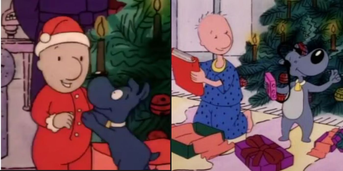 A split image of Doug Funny on Christmas