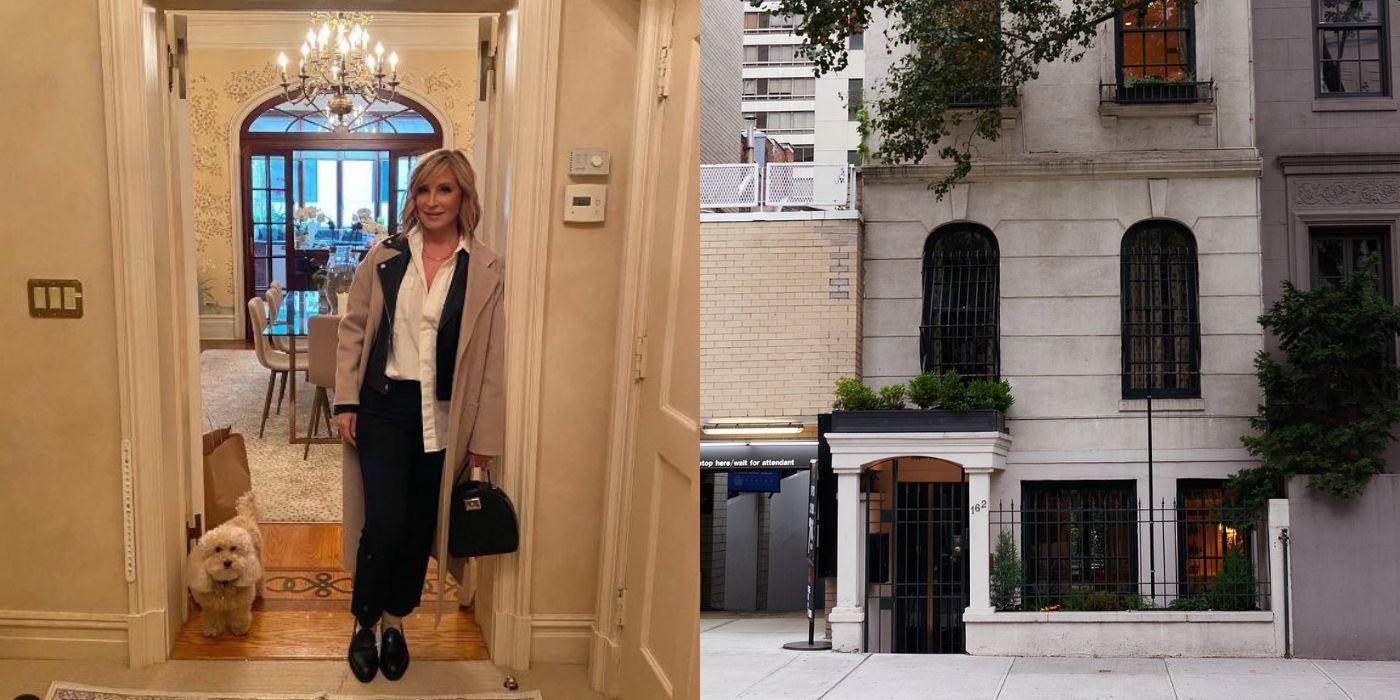 A split image of Sonja Morgan And her townhome on RHONY