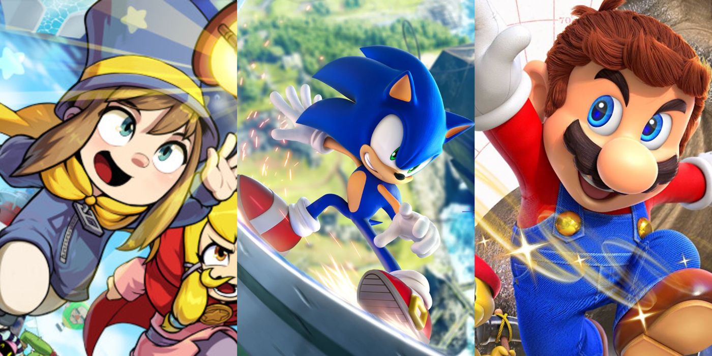 A split image of the games A Hat in Time, Sonic Frontiers, and Super Mario Odyssey