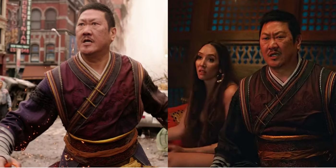 A split screen of Wong in the MCU