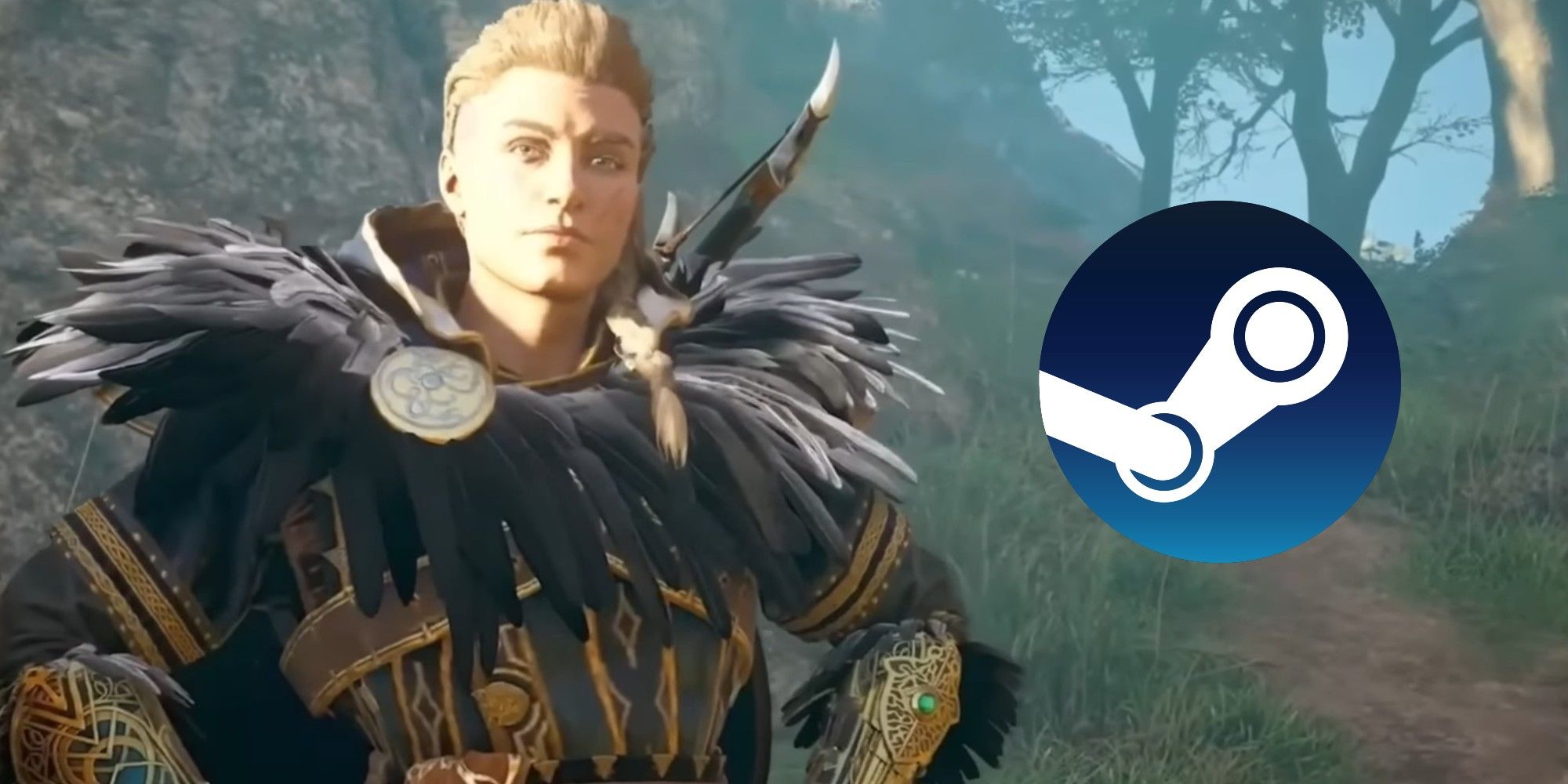 Screenshot of Assassins Creed Valhalla DLC trailer with the Steam Logo included