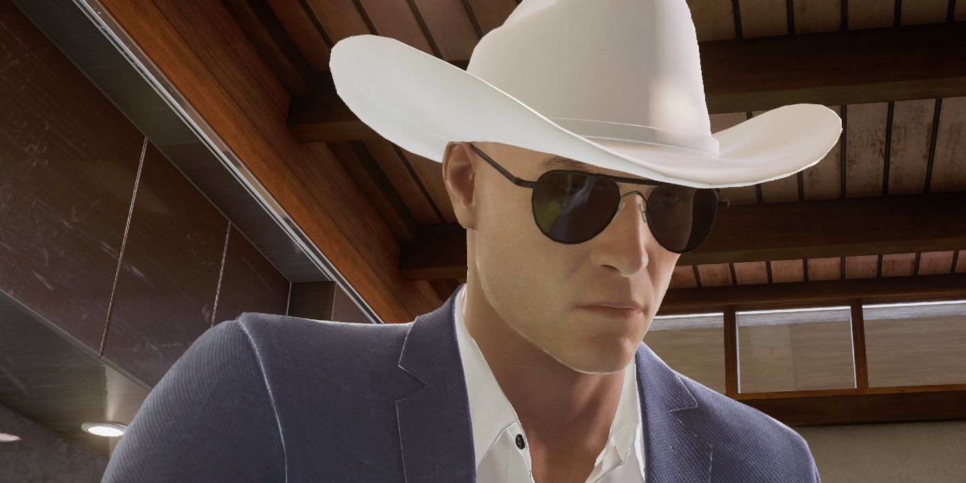 Agent 47 in a Cowboy Hat and Sunglasses In Hitman 3 Freelancer