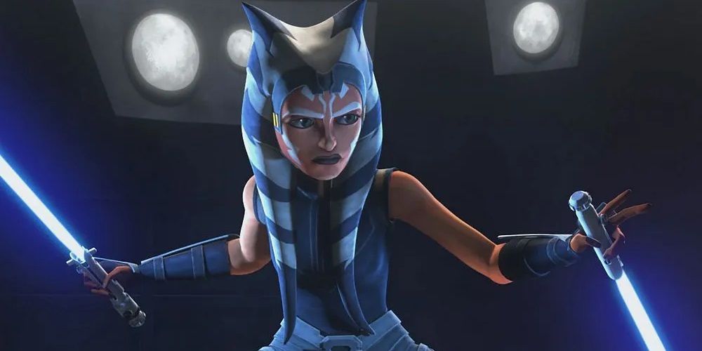 Ahsoka Tano empunhando seus sabres de luz
